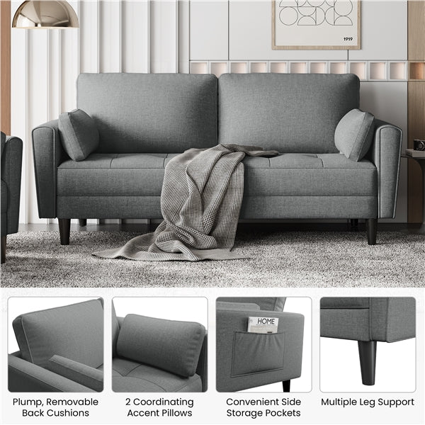 Fabric Upholstered 2-Seater Sofa and Oversized Armchair Set