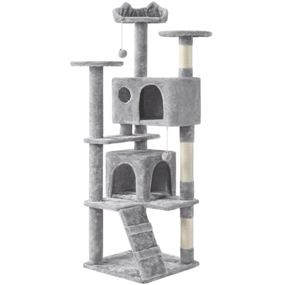 Cat Tree Condo Kitten Tree Tower w/ 2 Condos & 2 Dangling Balls & 3 Scratching Posts