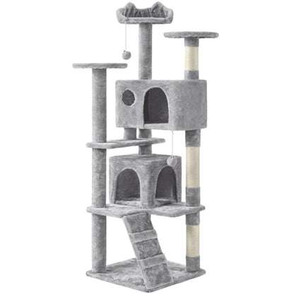 Cat Tree Condo Kitten Tree Tower w/ 2 Condos & 2 Dangling Balls & 3 Scratching Posts