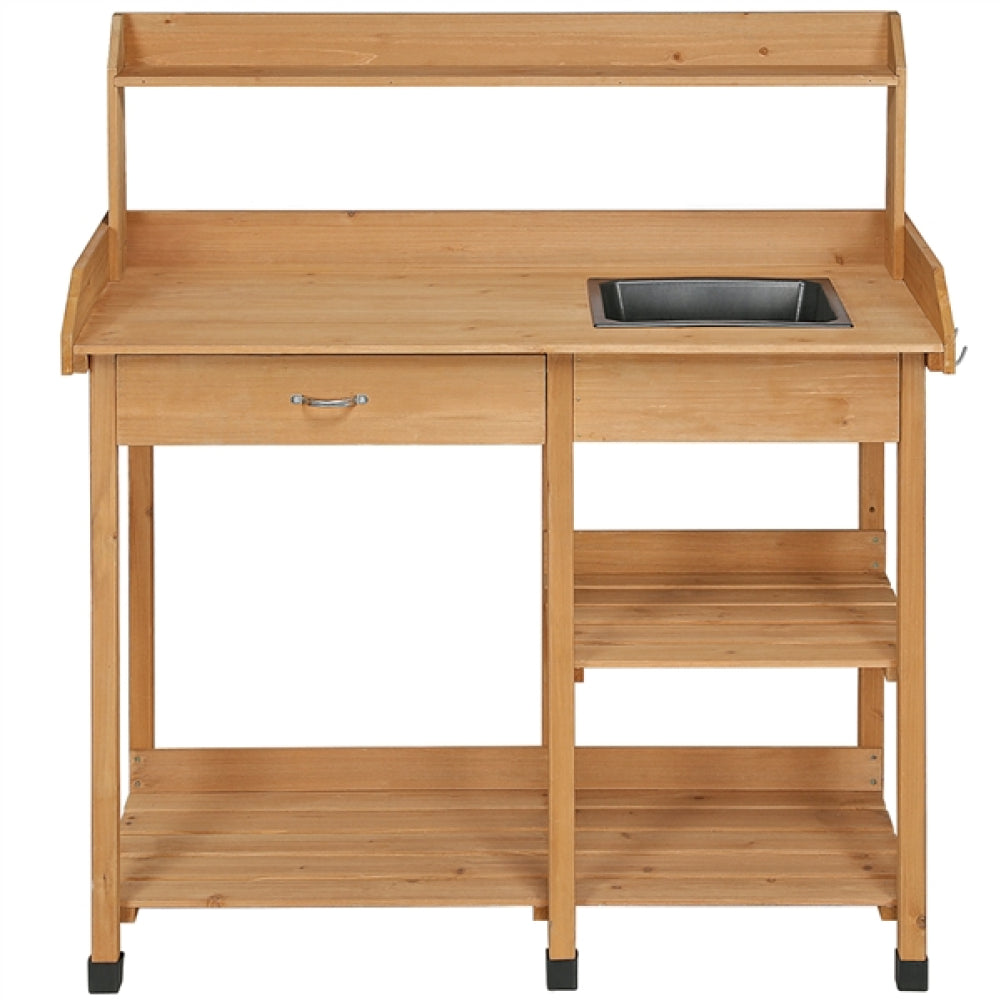 Potting Bench Table Removable Sink Firwood Drawer Open Multiple Shelves