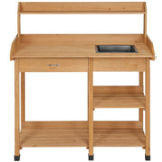Potting Bench Table Removable Sink Firwood Drawer Open Multiple Shelves