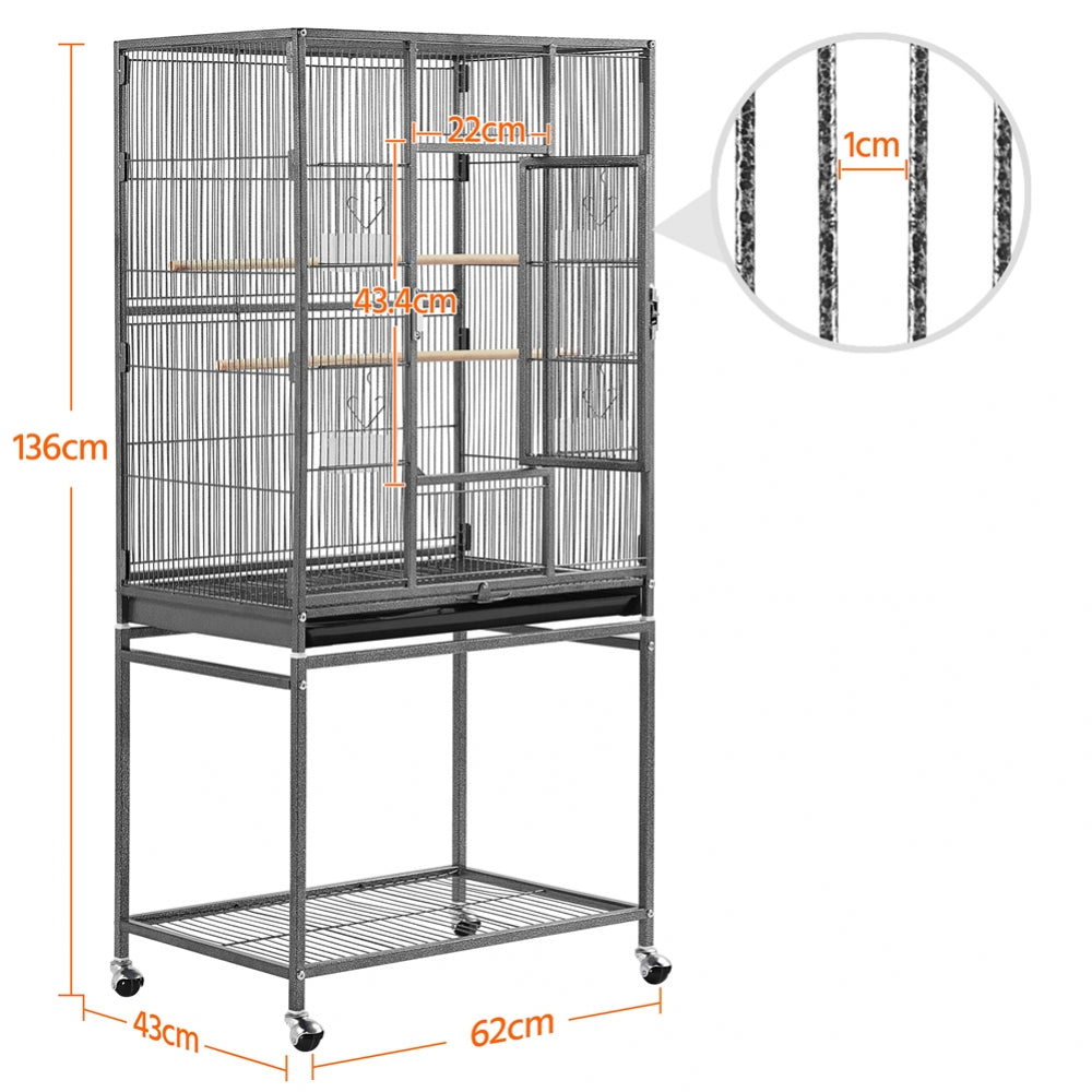53.5″H Mobile Large Parrot Cage w/ Stand Bird Cage