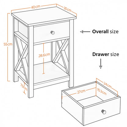 Improved Quality Wood X Shape Bedside End Table Set of 2 Storage Cabinet Nightstand