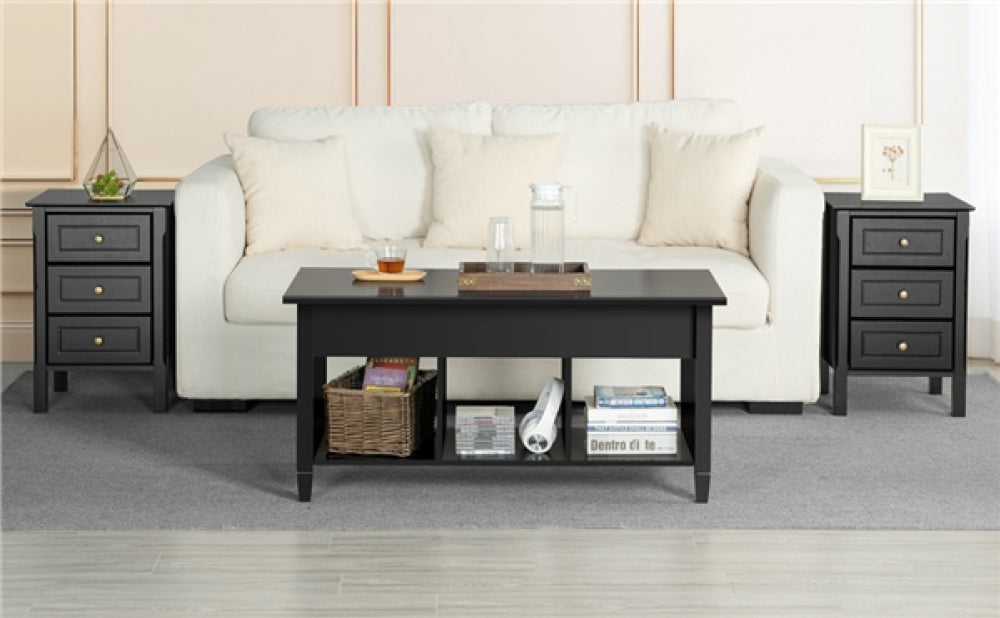 2x Side Table Nightstand End Table 3-drawer Side Table
