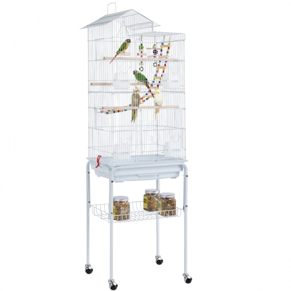 Rolling Metal Bird Cage with Detachable Stand Toys Included