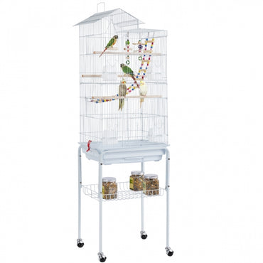 Rolling Metal Bird Cage with Detachable Stand Toys Included