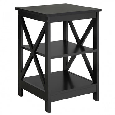 3 Tier Wood X Shape Bedside End Table Storage Cabinet Night Stand