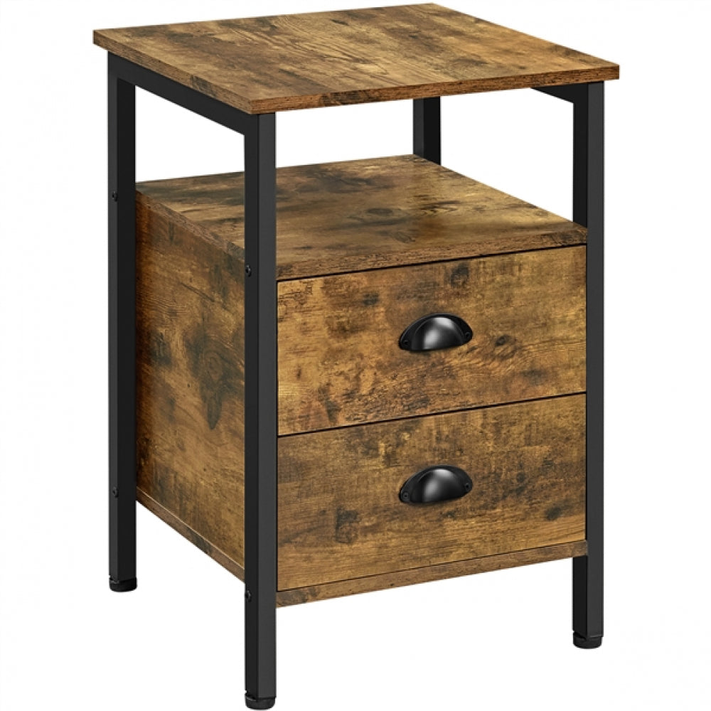 Side Table with 2 Drawers and Open Shelf