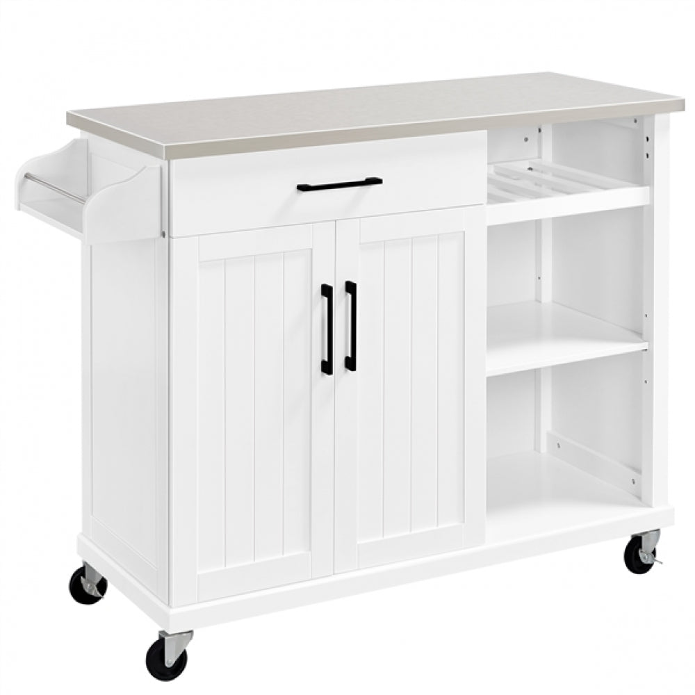 Kitchen Trolley Kitchen Island Cart with Stainless Steel Top & Storage