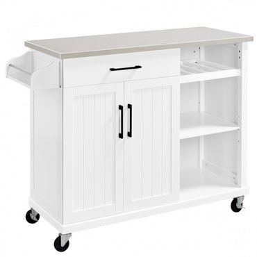 Kitchen Trolley Kitchen Island Cart with Stainless Steel Top & Storage