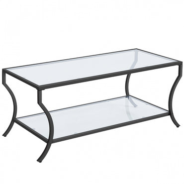 2-tier Rectangular Iron Framed Tempered Glass Coffee Table