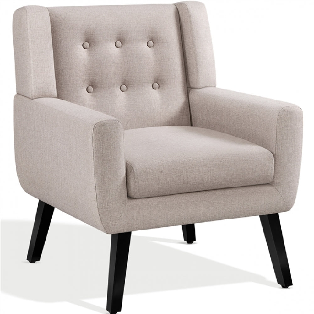 Button Tufted Armchair with Solid Wood Legs