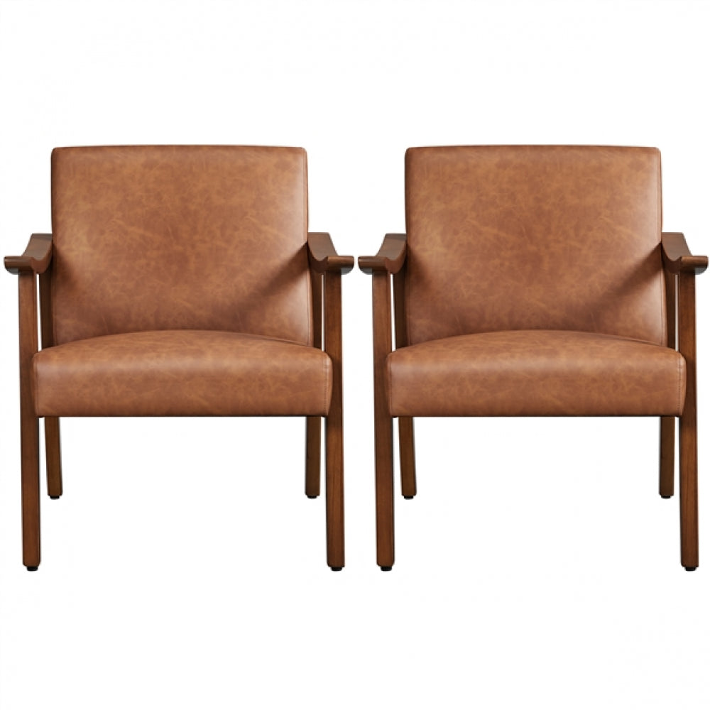Mid-Century Modern Faux Leather Armchairs with Solid Wood Frame Accent Chair