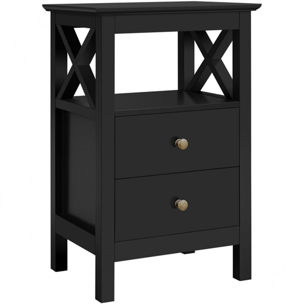 Bedside Table with 2 Drawer 1 Shelf Storage Cabinet Sofa Side Table