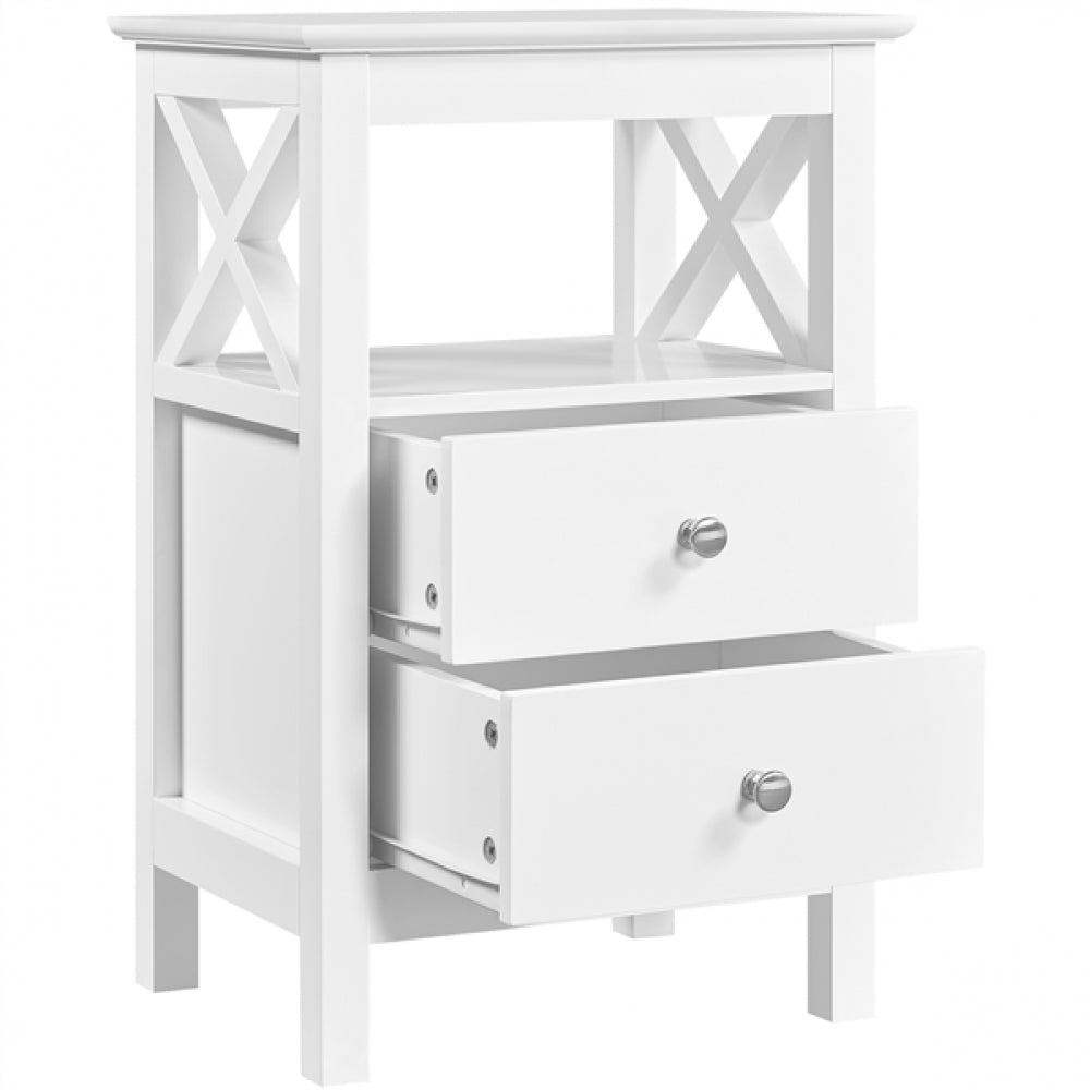 Farmhouse Bedside Table with 2 Drawer 1 Shelf Storage Cabinet Sofa Side Table