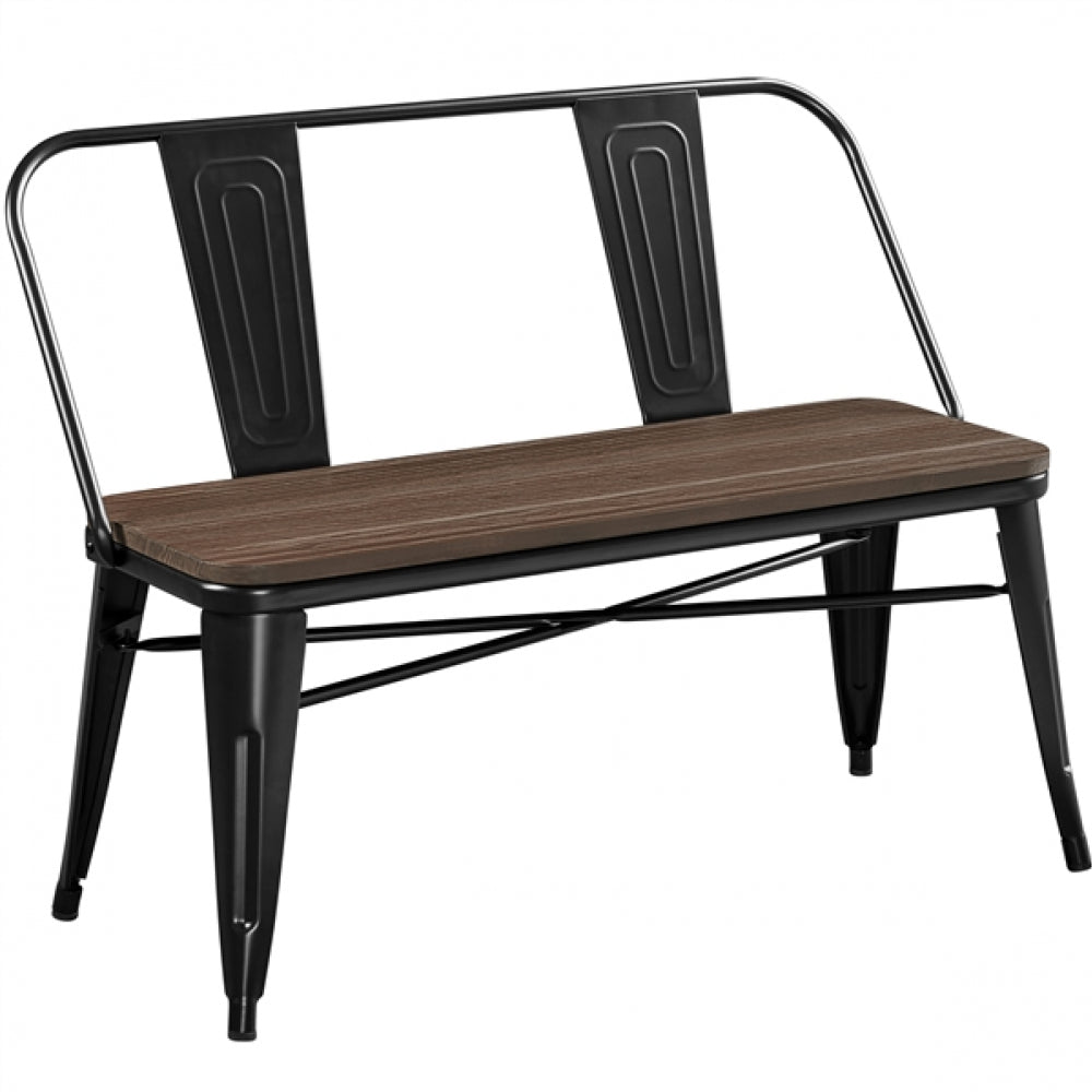 Industrial Metal Dining Bench with Wooden Top for Patio Kitchen