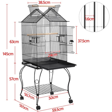 H145cm Open Top Metal Parrot Cage Bird Cage