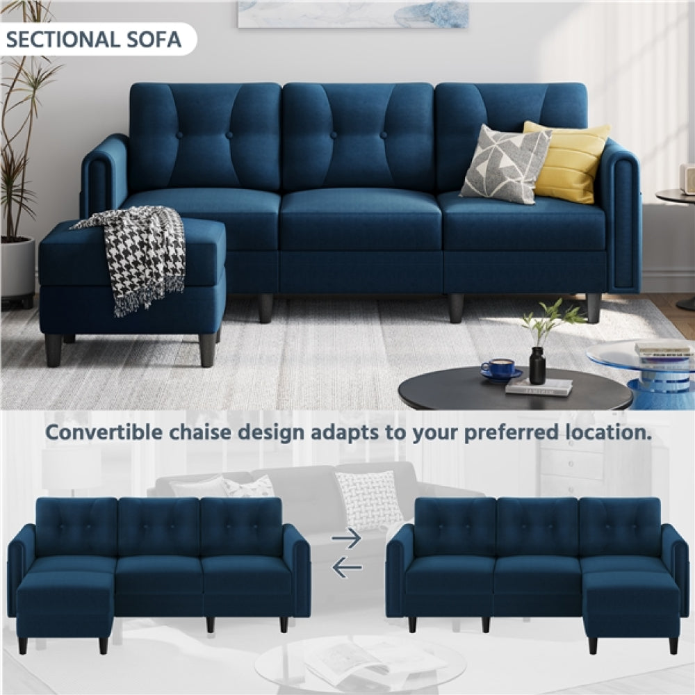 Velvet Upholstered Corner Sofa Set