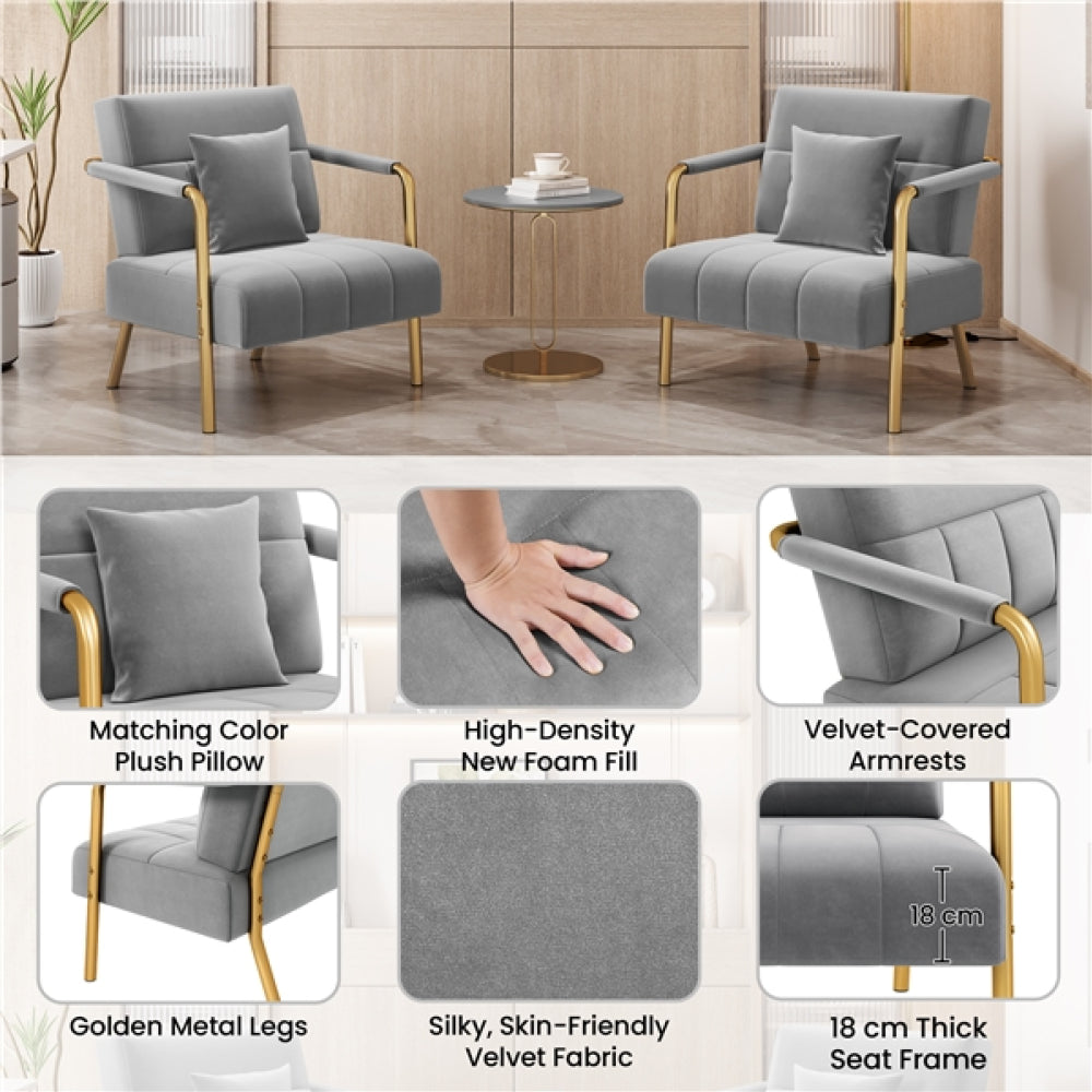 Velvet Accent Armchair with Cozy Pillow