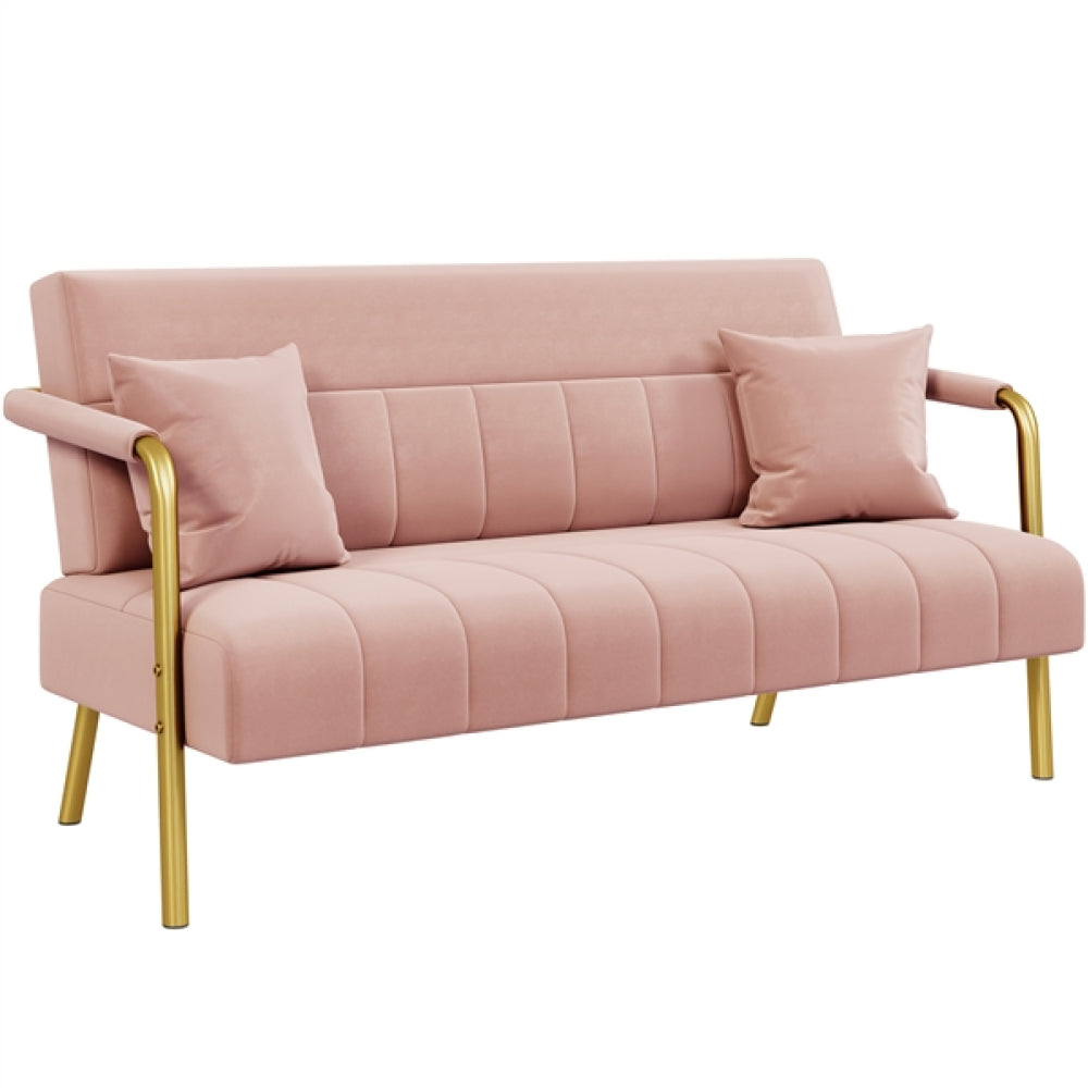 Upholstered Sofa Couch with Gold-tone Metal Arms and Legs