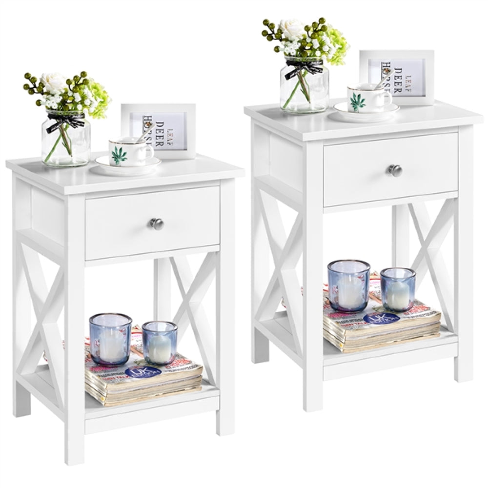 Pack of 2 Improved Quality Wood X Shape Bedside End Table Storage Cabinet Night Stand