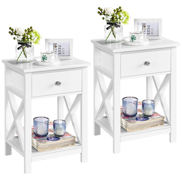 Pack of 2 Improved Quality Wood X Shape Bedside End Table Storage Cabinet Night Stand