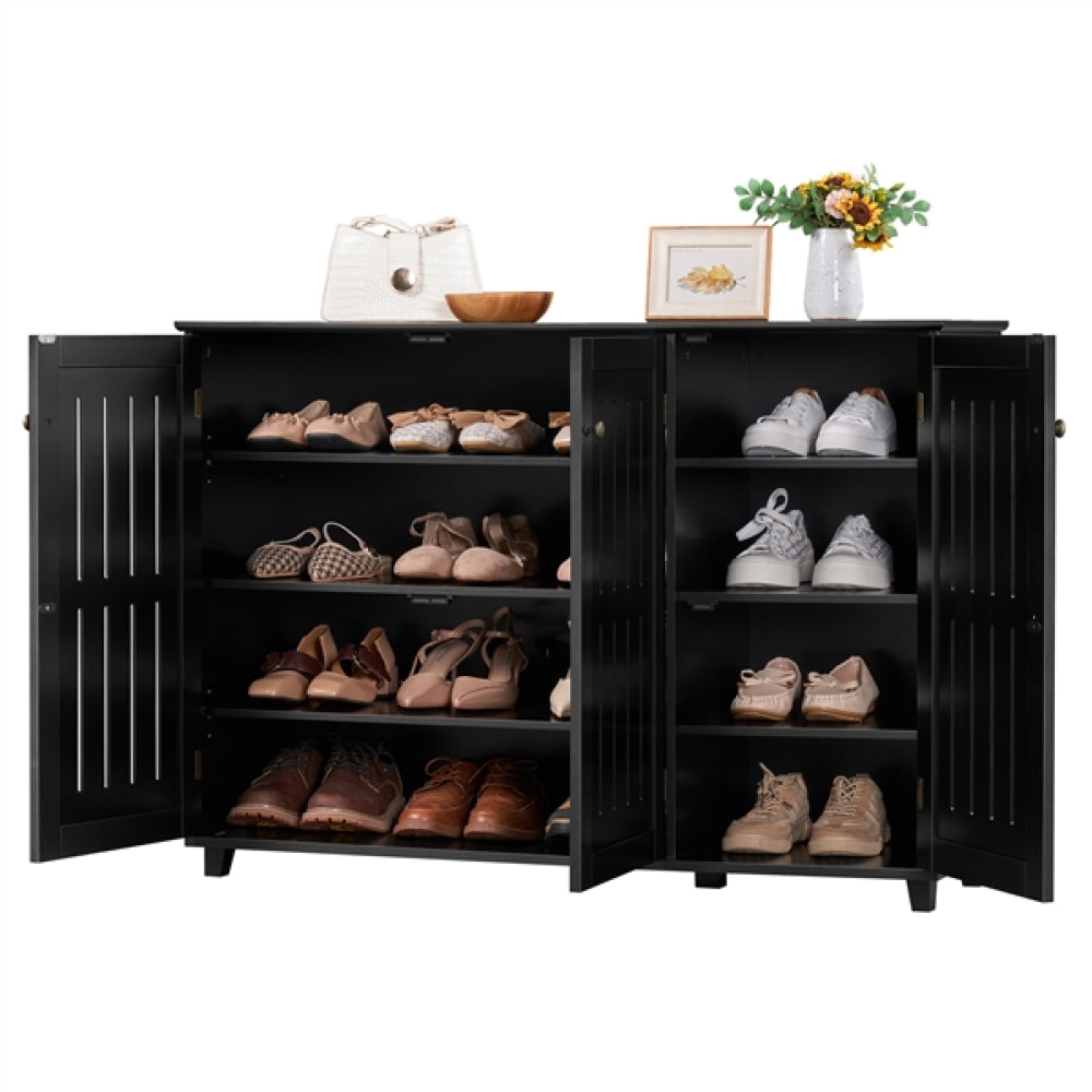 Louvered Door 4 Tier Shoe Storage Cabinet 3-Door Wide Shoe Rack