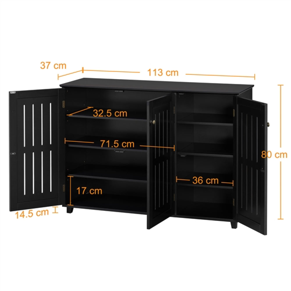 Louvered Door 4 Tier Shoe Storage Cabinet 3-Door Wide Shoe Rack