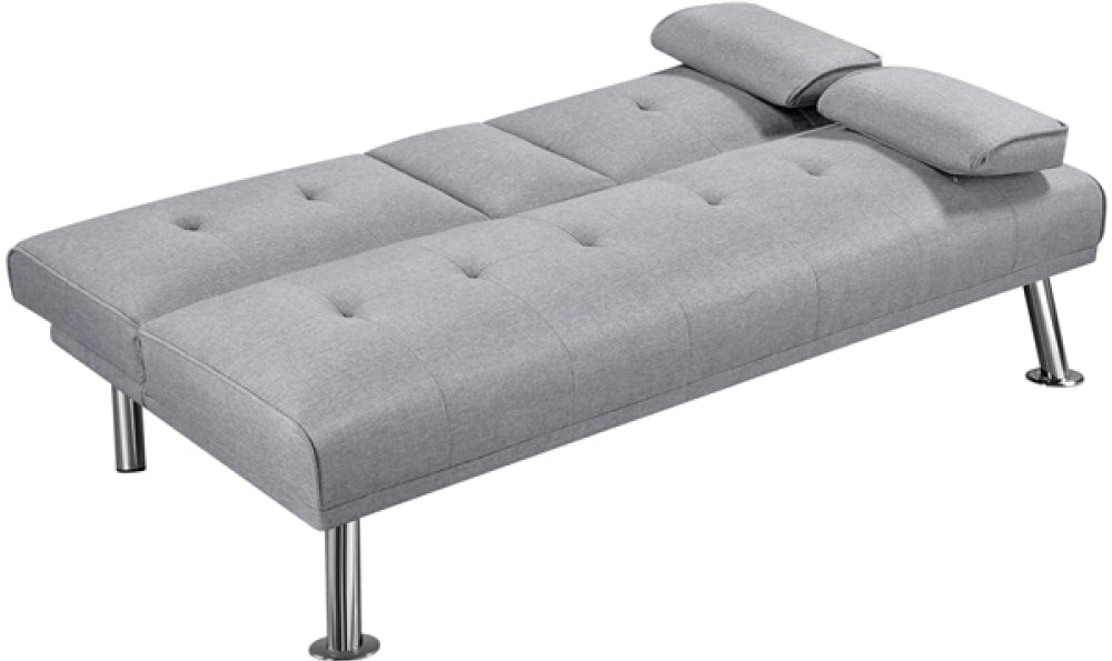 Fabric Upholstered Convertible Futon Sofa Bed With Cushions
