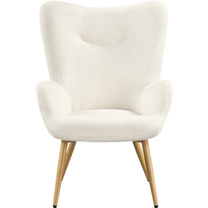Boucle Fabric Armchair Accent Chair with Wood-tone Metal Legs