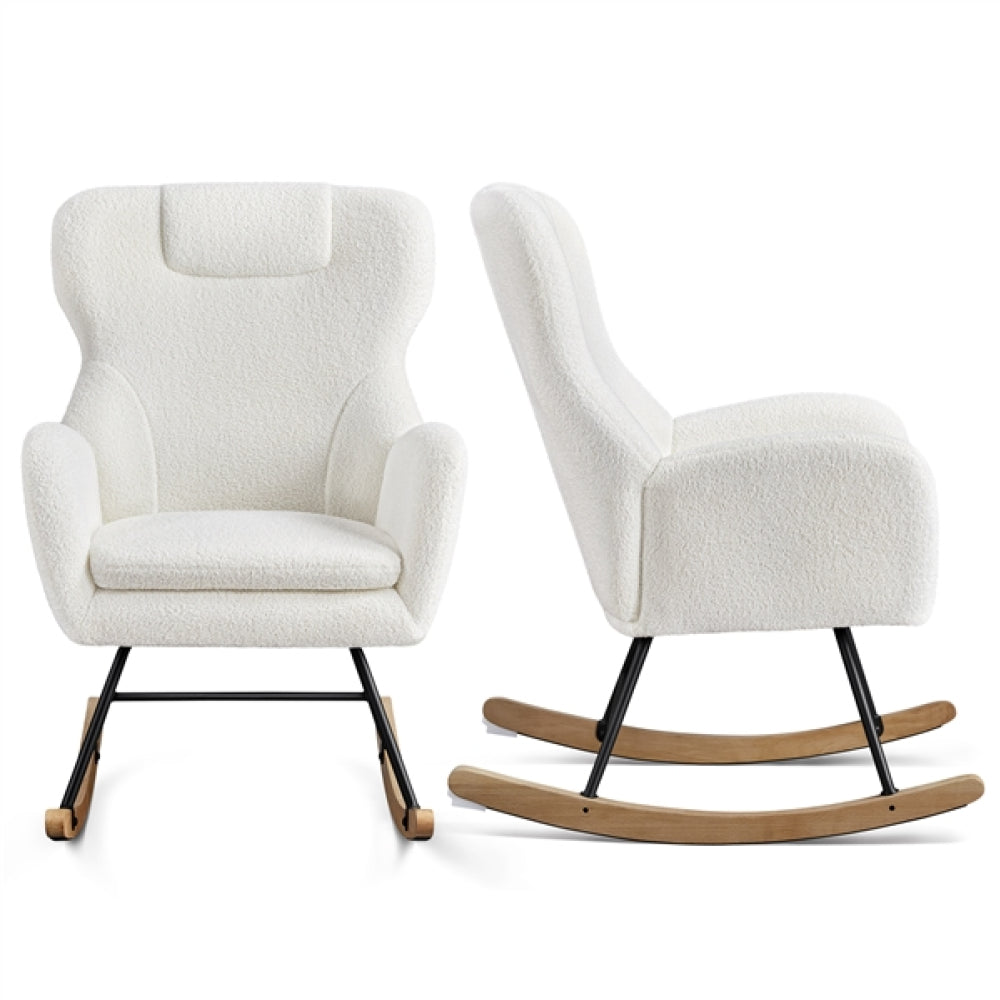 Boucle Upholstered Armchair Rocking Chair
