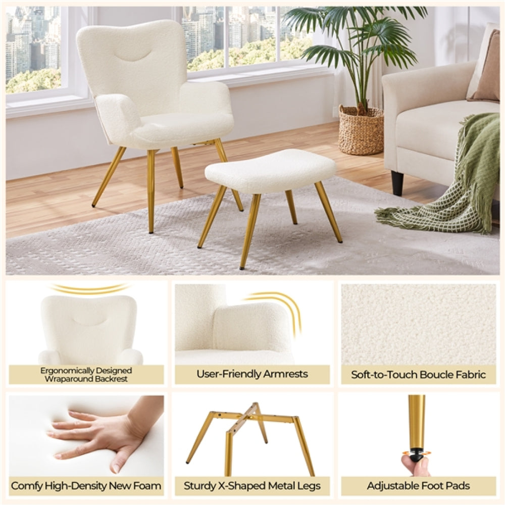 Boucle Accent Chair and Ottoman
