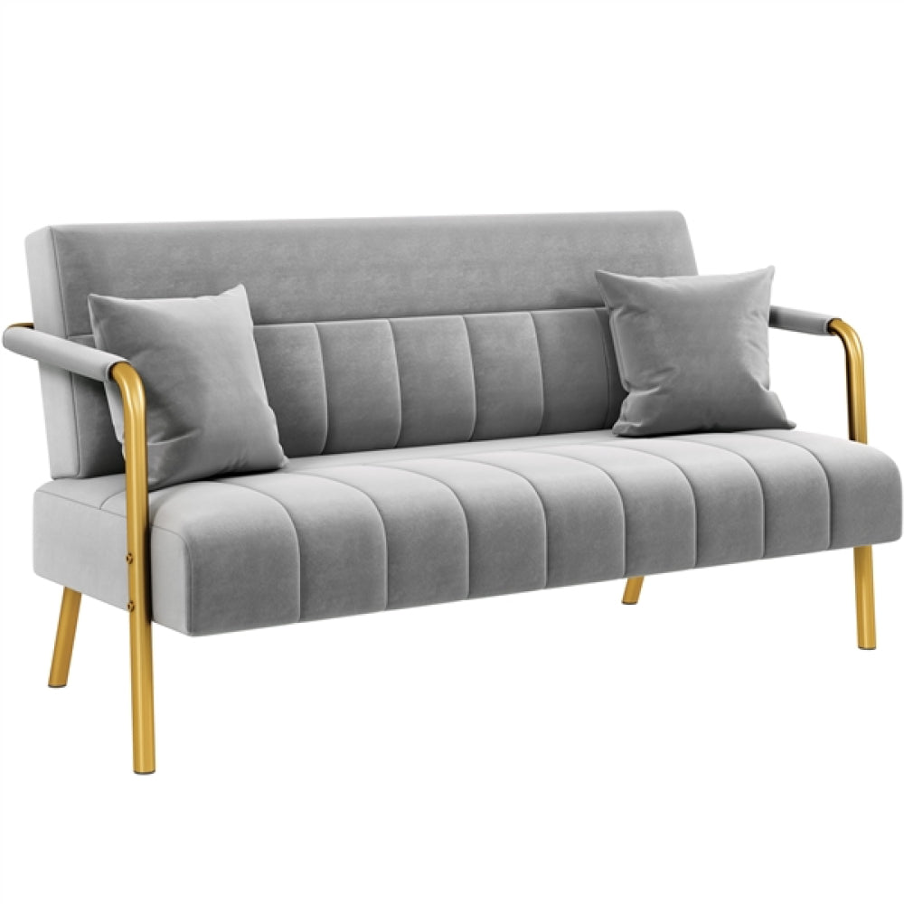 Upholstered Sofa Couch with Gold-tone Metal Arms and Legs