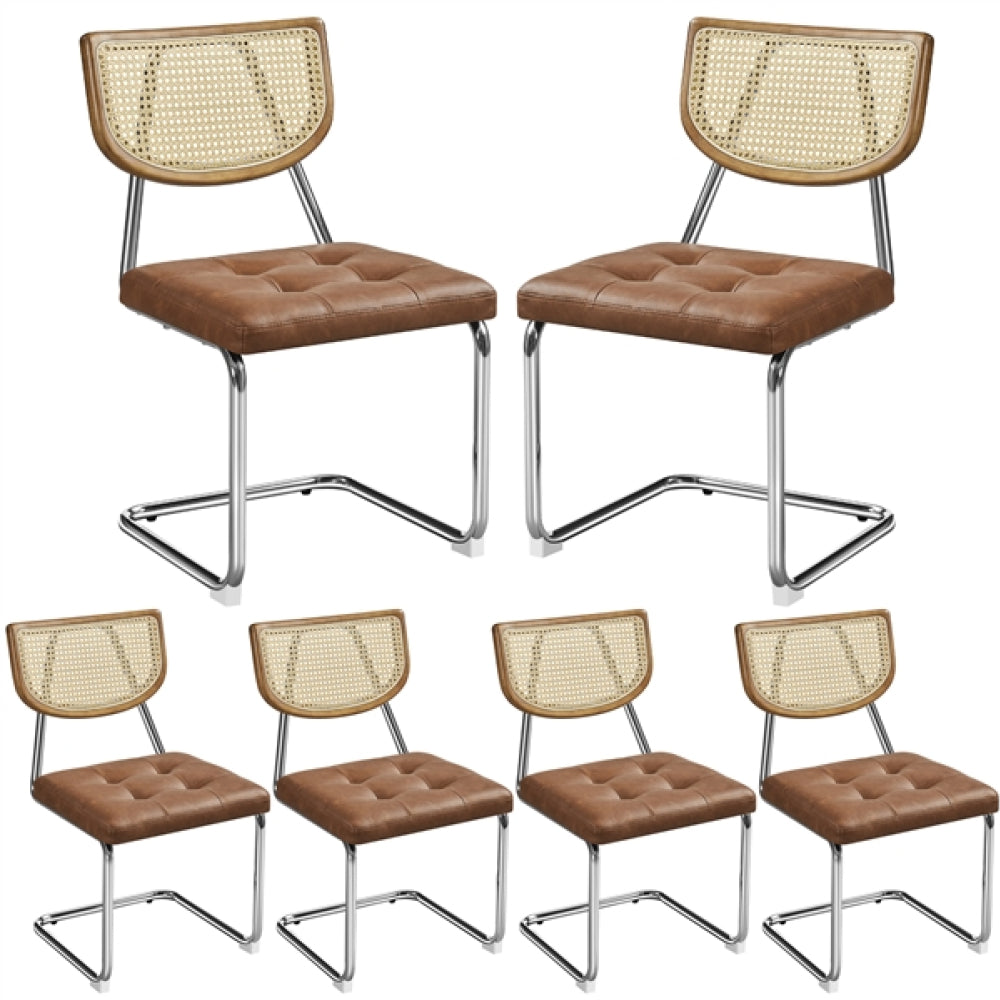 6PCS Mid-Century Modern Dining Chairs with Mesh Rattan Back