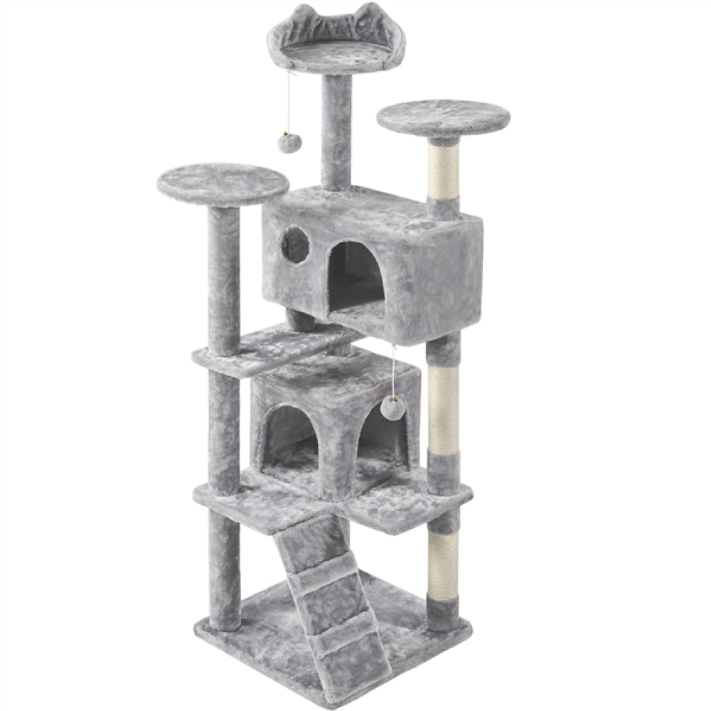 Cat Tree Condo Kitten Tree Tower w/ 2 Condos & 2 Dangling Balls & 3 Scratching Posts
