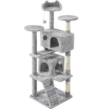 Cat Tree Condo Kitten Tree Tower w/ 2 Condos & 2 Dangling Balls & 3 Scratching Posts