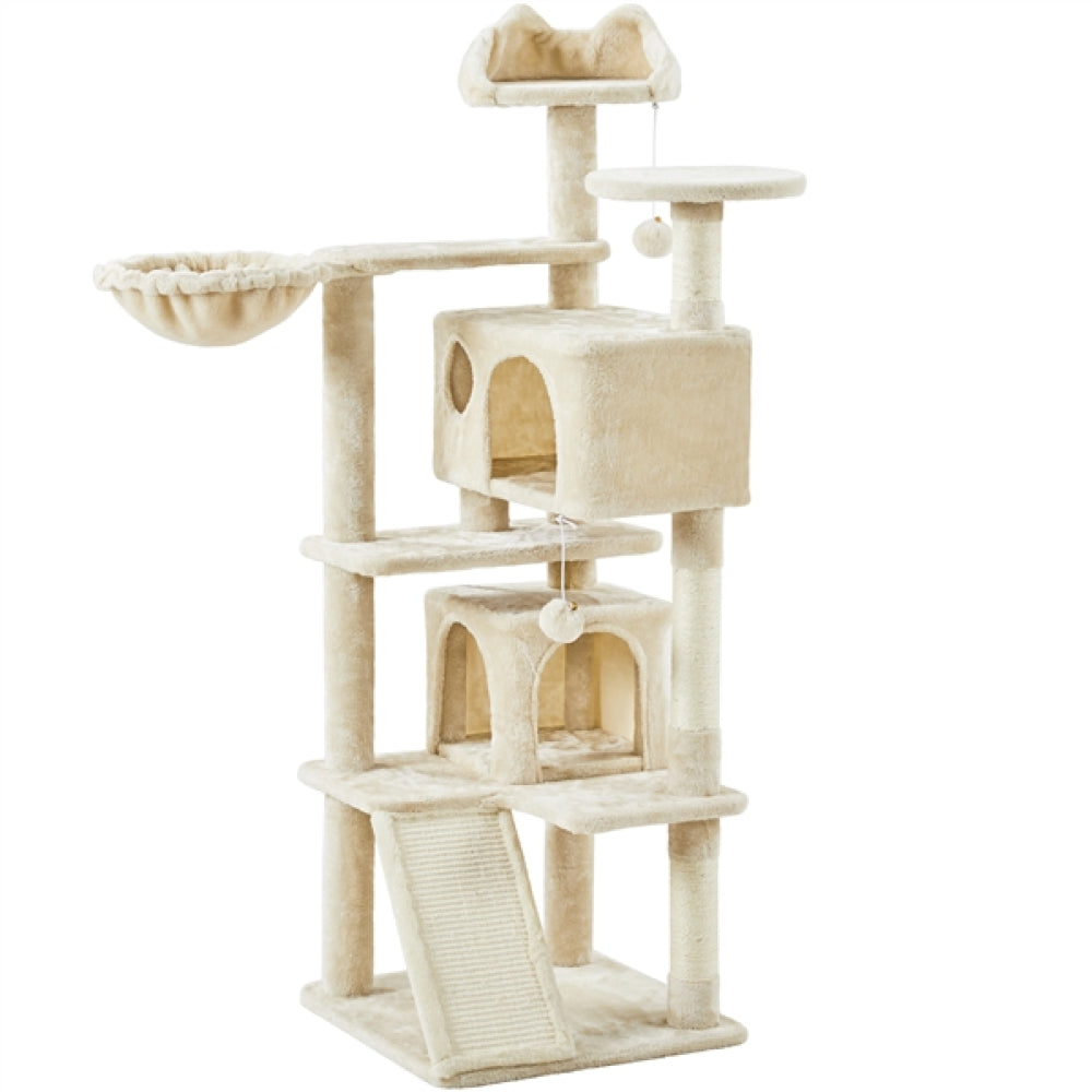 Cat Tree Condo Kitten Tree Tower w/ 2 Condos & Dangling Ball & Round Platform & Ladder