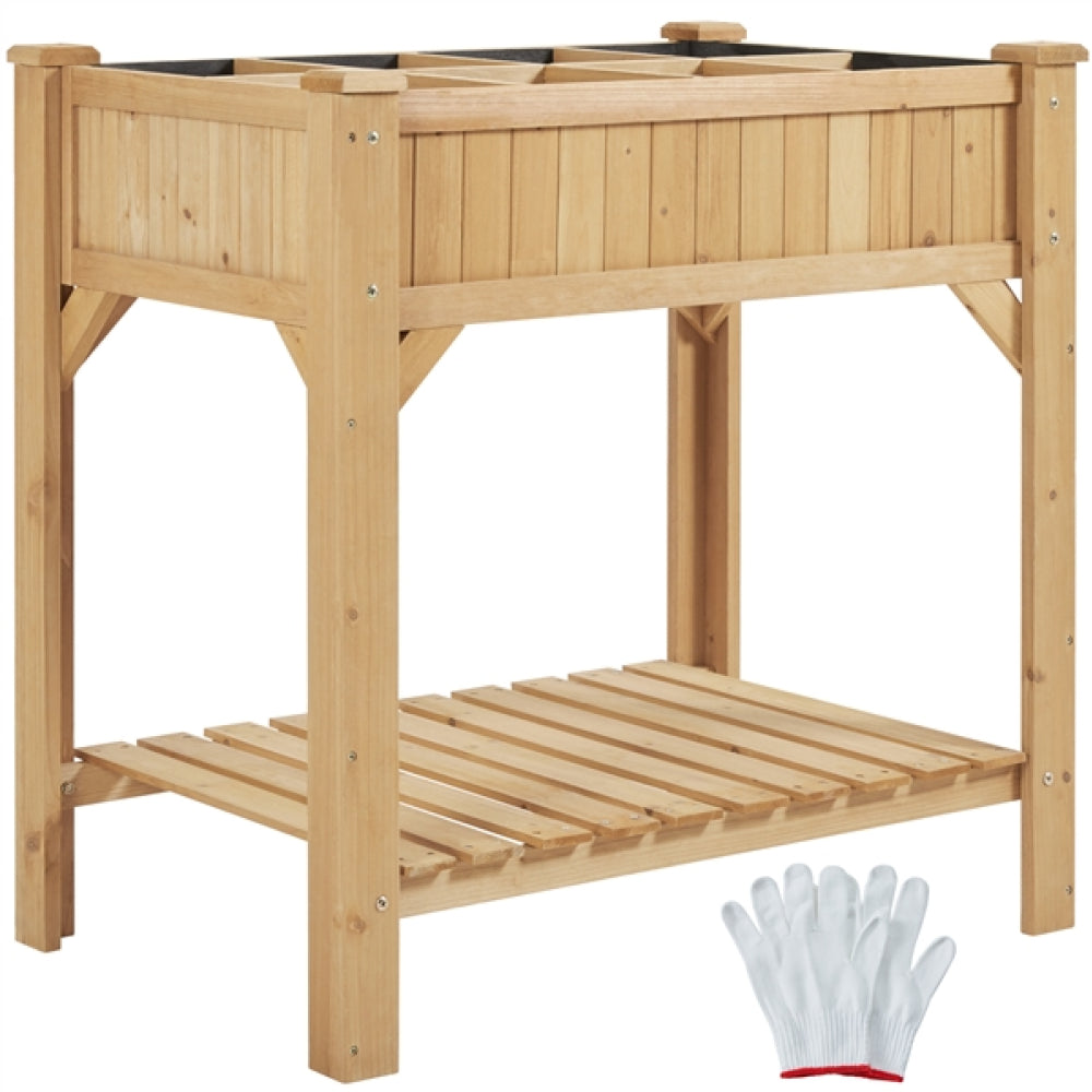 8-Pocket Wood Elevated Garden Planter with Fabric Liner
