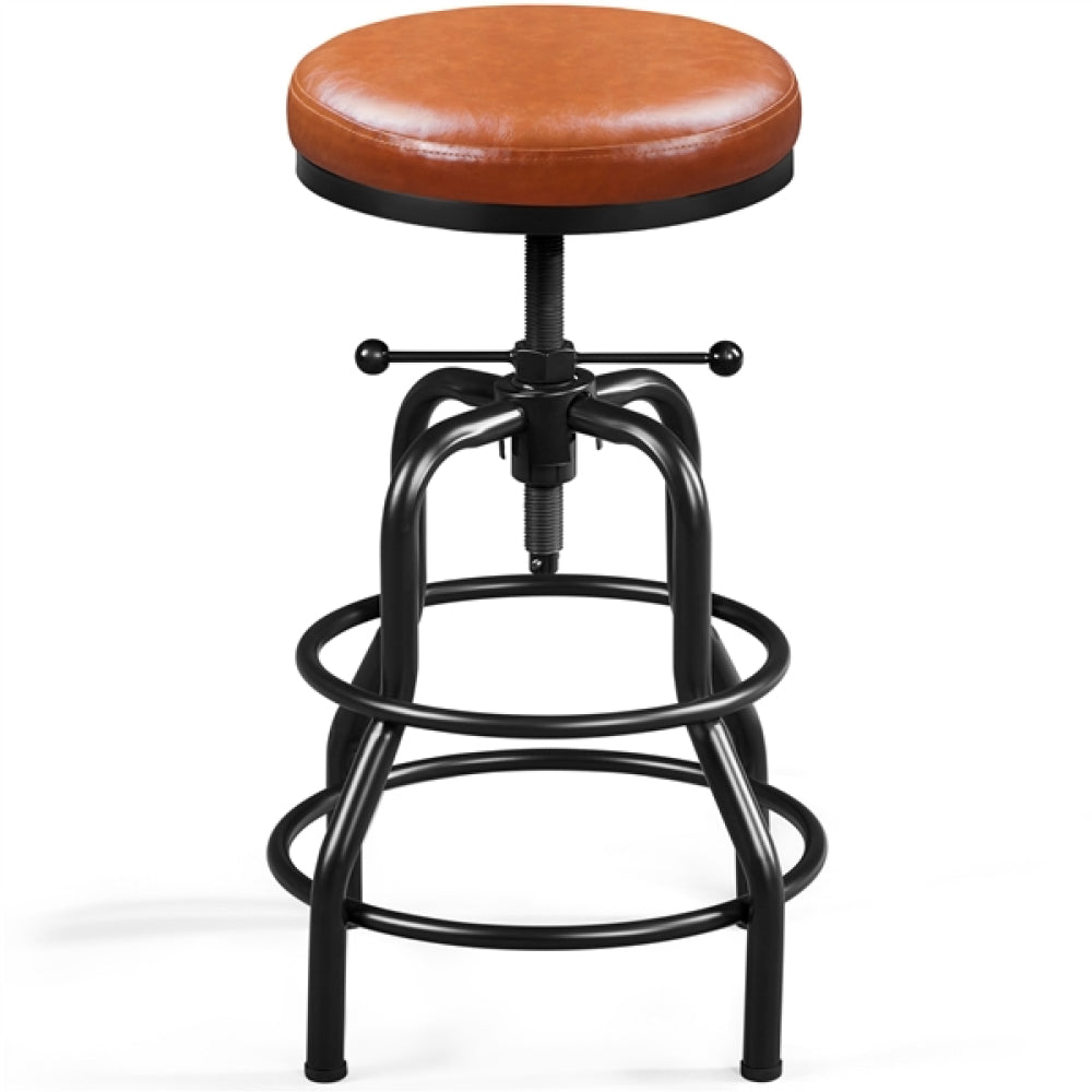 Vintage Industrial Bar Stool Rustic Swivel Bar Stool Round Faux Leather Metal Stool