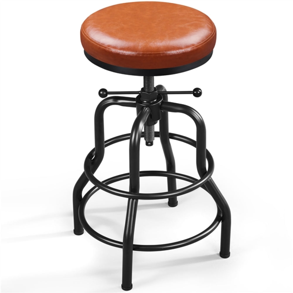 Vintage Industrial Bar Stool Rustic Swivel Bar Stool Round Faux Leather Metal Stool
