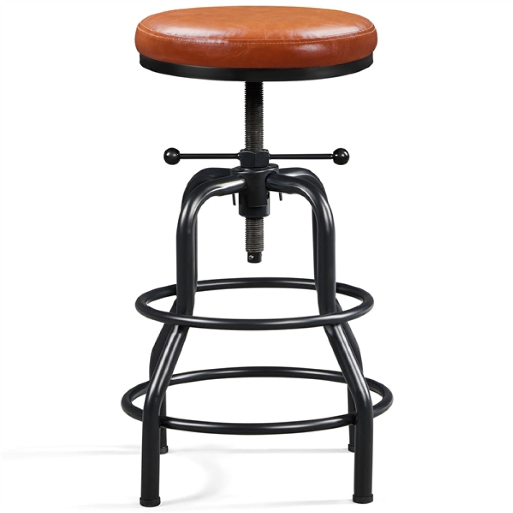 Vintage Industrial Bar Stool Rustic Swivel Bar Stool Round Faux Leather Metal Stool