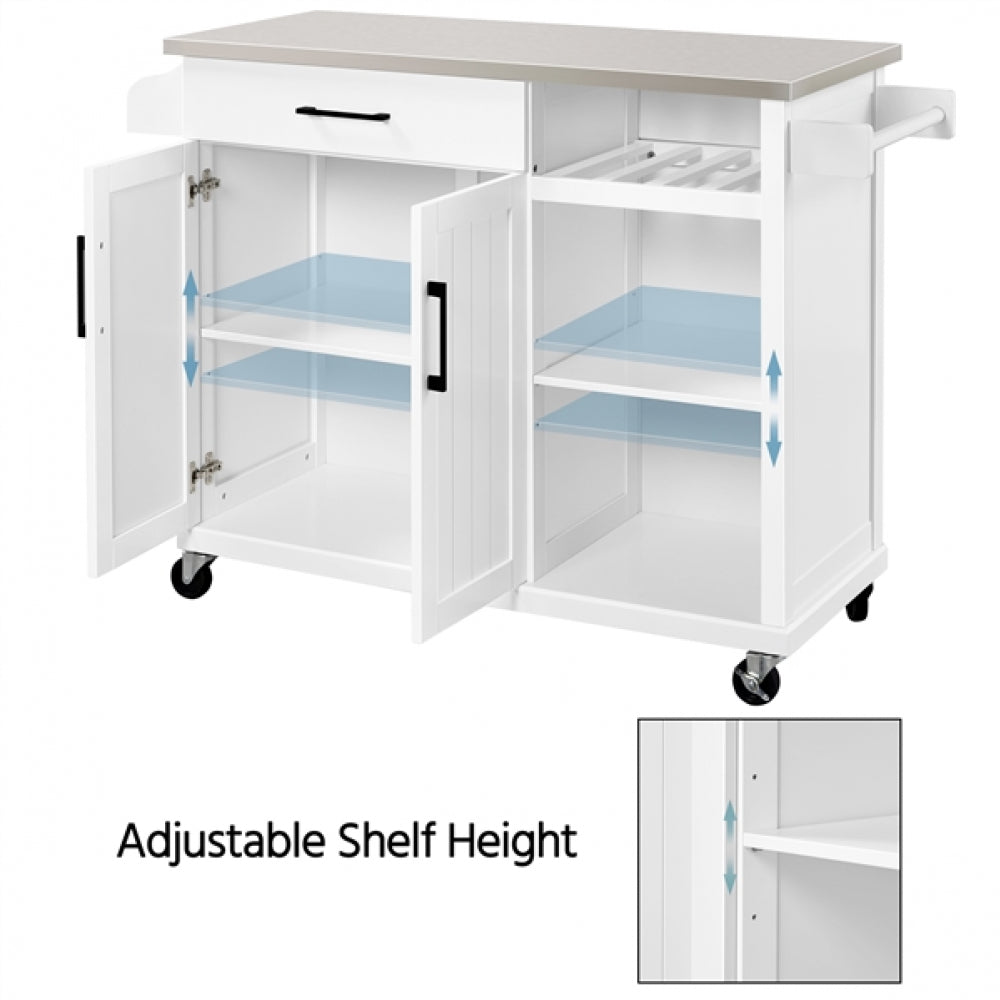 Kitchen Trolley Kitchen Island Cart with Stainless Steel Top & Storage
