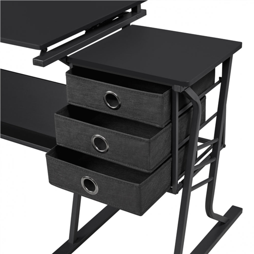 Drafting Table & Stool Set For Artists Tilting Tabletop with Additional Side Countertop