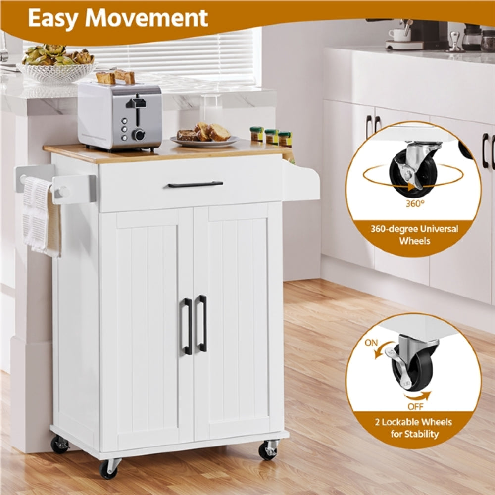 Kitchen Island Cart with Spice Rack Storage Rolling Kitchen Cart