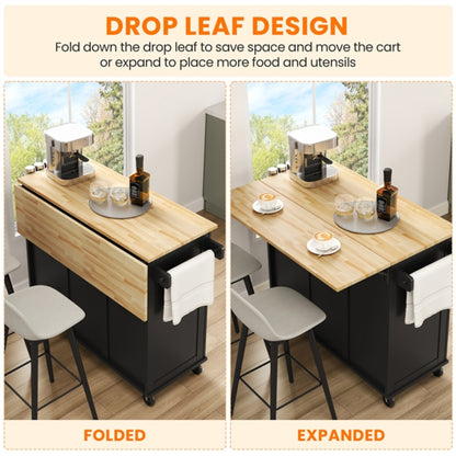 Kitchen Cart Kithen Trolley with Wood Top and Drop Leaf Breakfast Bar