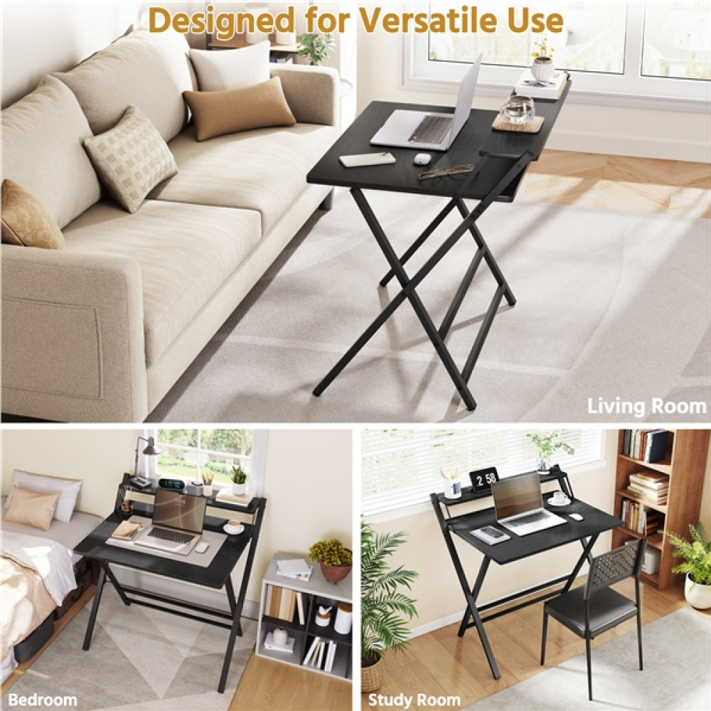 2-Tier Foldable Computer Desk w/ Monitor Shelf