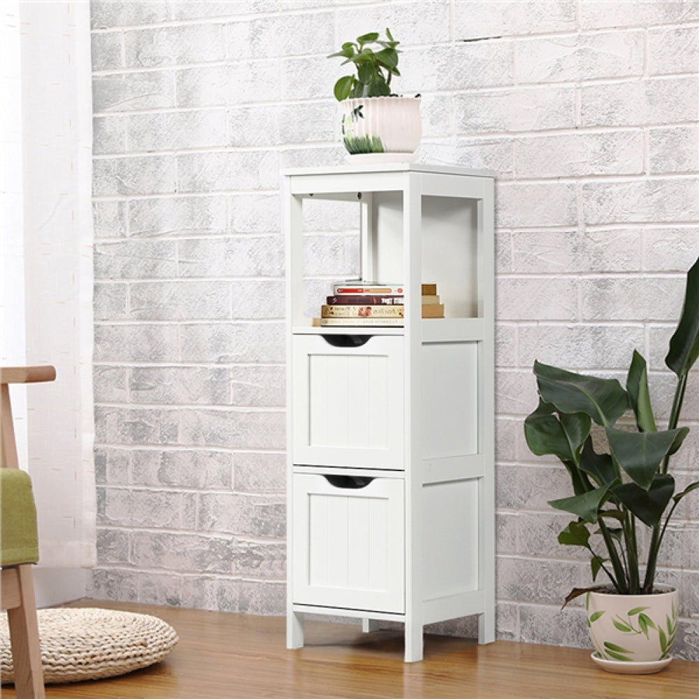 White Bathroom Cabinet 2 Hideaway Drawers 1 Shelf