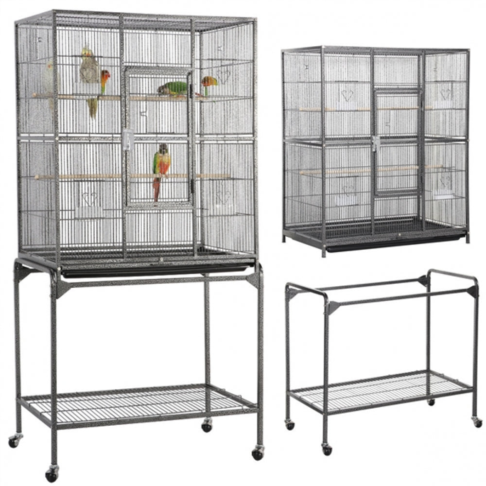 63’’H Large Parrot Cage w/ Stand Rolling Metal Pet Cage