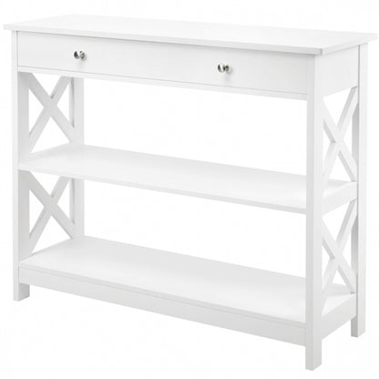 Wooden Console Table with 1 Drawer and 2 Open Shelves Versatile Entryway Table
