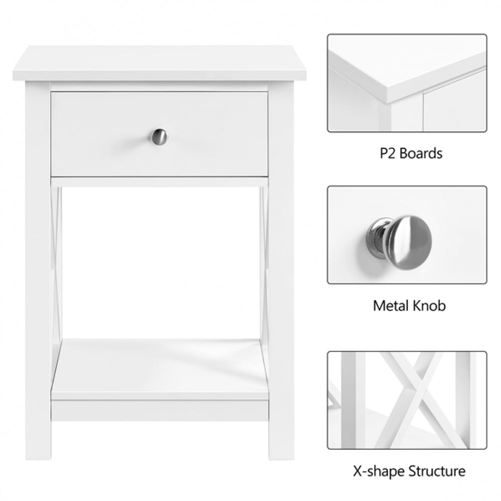 Improved Quality Wood X Shape Bedside End Table Set of 2 Storage Cabinet Nightstand